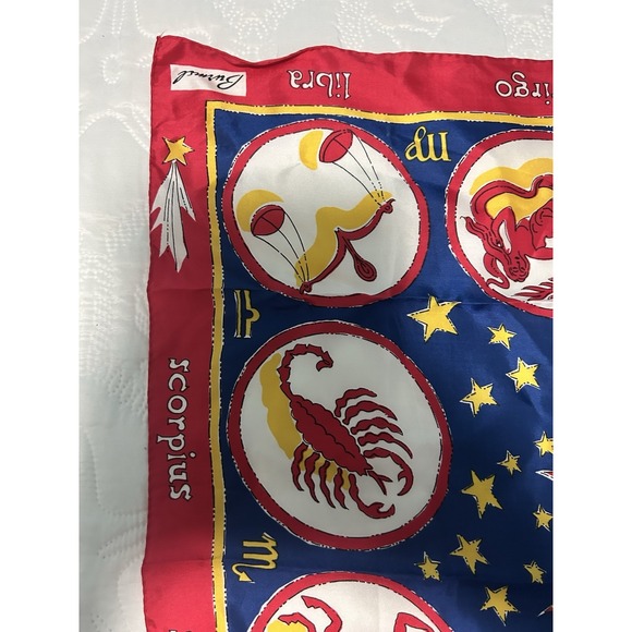 Vintage 1960s Zodiac Astrology Burmel Scarf red blue Gold Silk Celestial retro - Picture 2 of 8